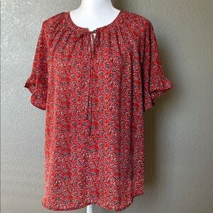West Kei Vibrant Red and Blue Floral Top